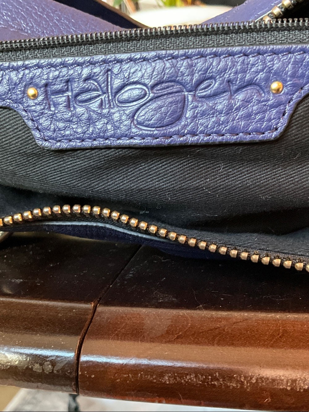 Vintage Halogen Navy Blue Leather Shoulder Bag - Picture 5 of 11